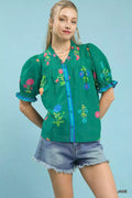 Umgee Petal Parade Print Button-Down Blouse