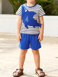 Children's Shark Applique Striped T-Shirt & Shorts Set
