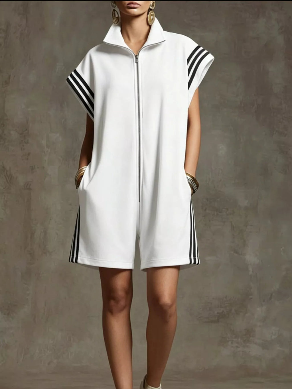 Striped Zip Front Romper