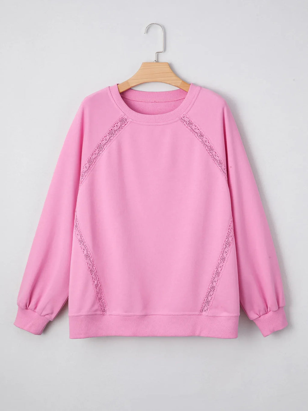 Lace Patched Raglan Sleeve Loose Fit Sweatshirt