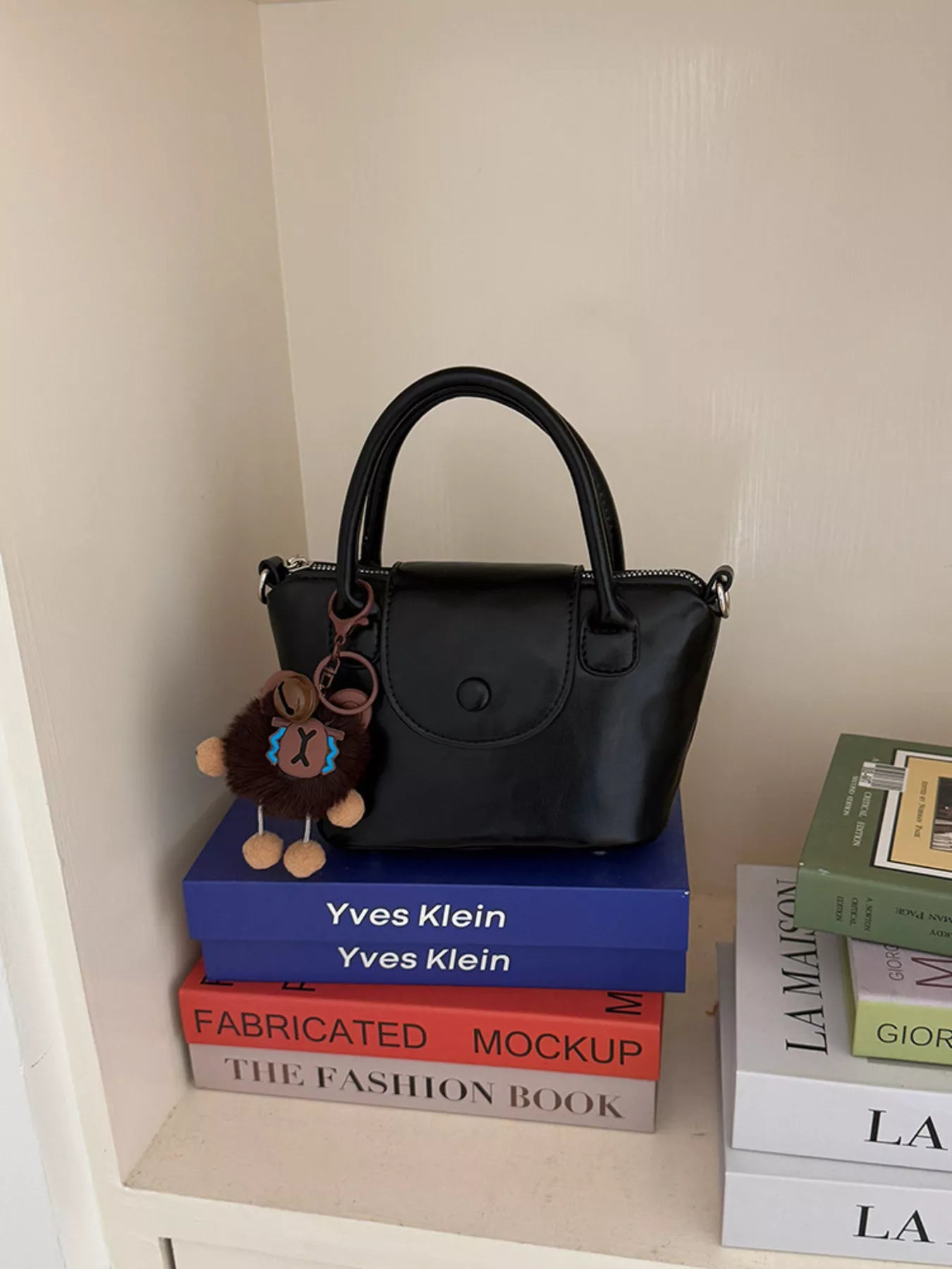 Two-Tone Flap Decor Crossbody Bag with Charm