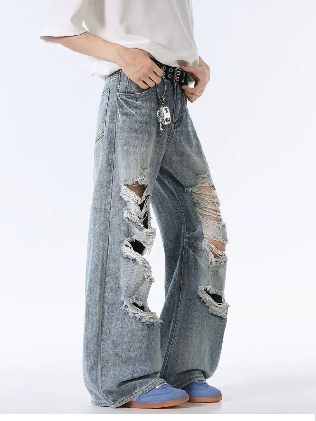 Men's Distressed Wide Leg Baggy Jeans