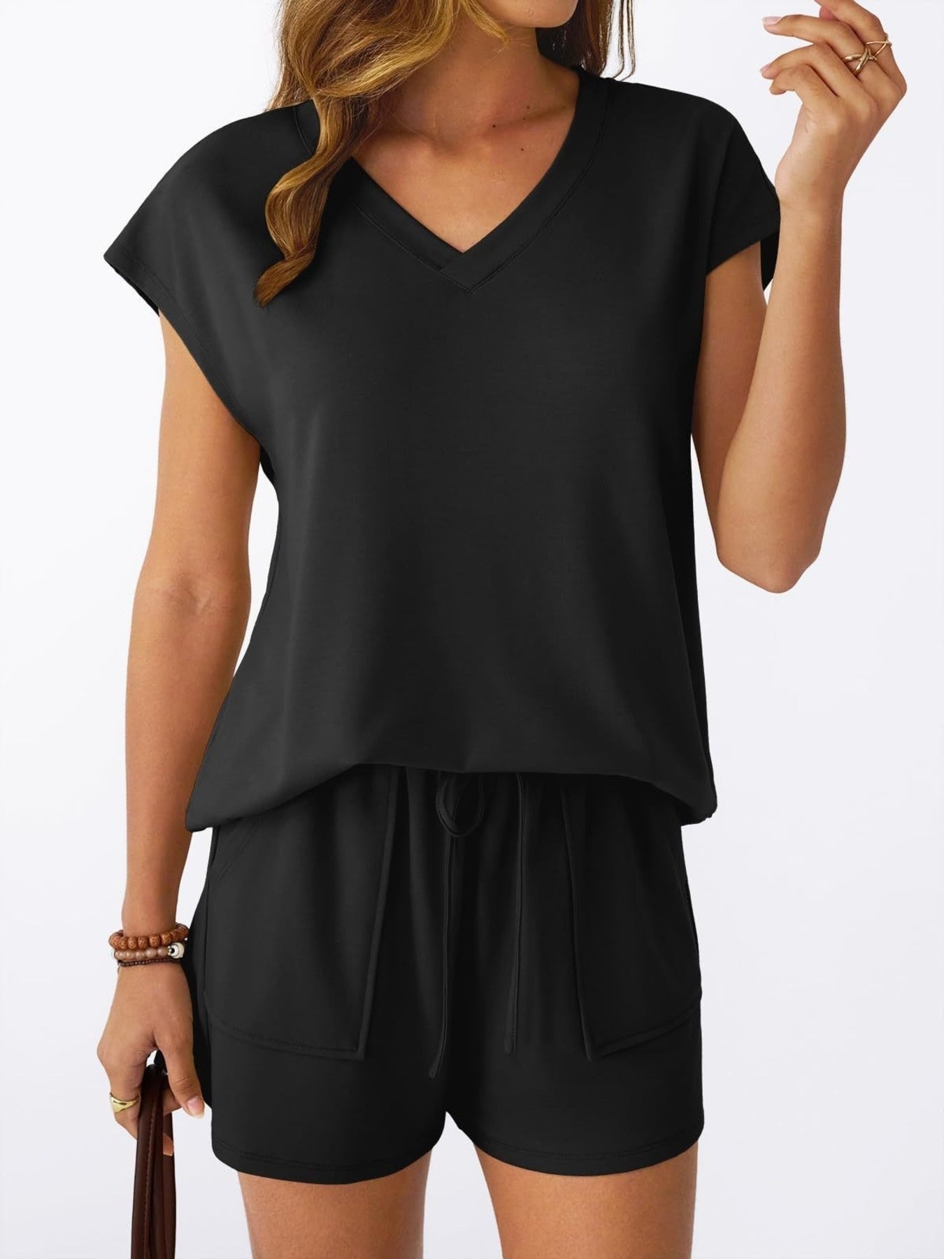 Casual V-Neck T-Shirt and Shorts Set