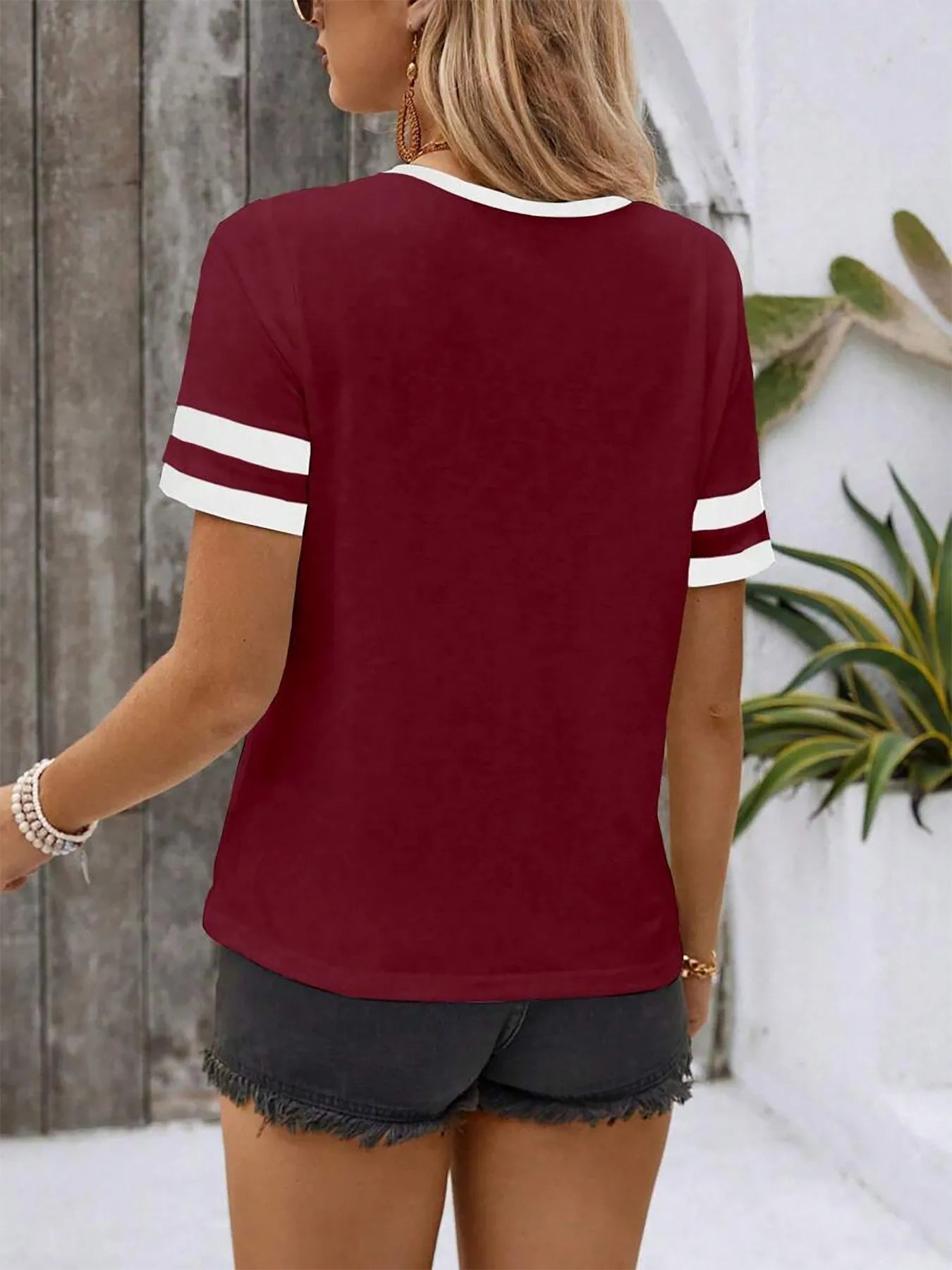 Striped Short Sleeve Half Zip Top