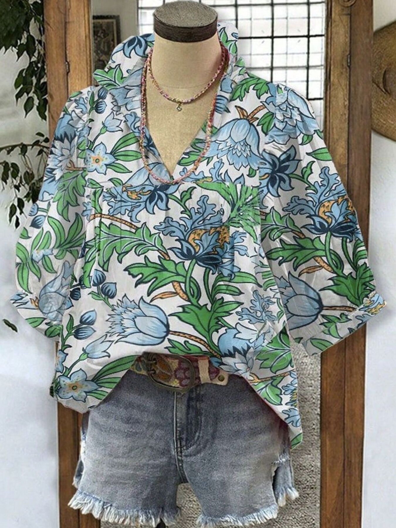 Floral Print Half Sleeve Blouse