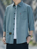 Men's Plus Size Button Up 3/4 Sleeve Shirt