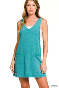 Zenana Washed Slub Adjustable Strap Overall Dress