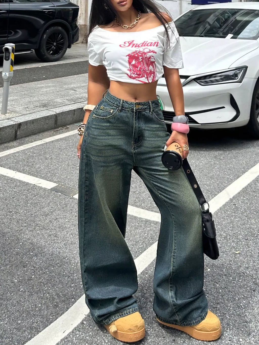 Vintage Wash Wide Leg Jeans