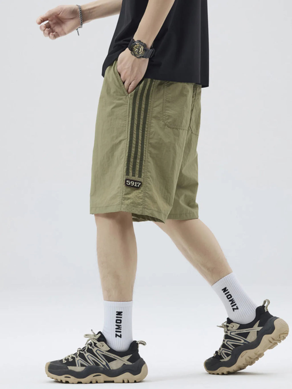 Men's Full Size Casual Loose-Fit Drawstring Shorts with Stripe Detail Plus Size