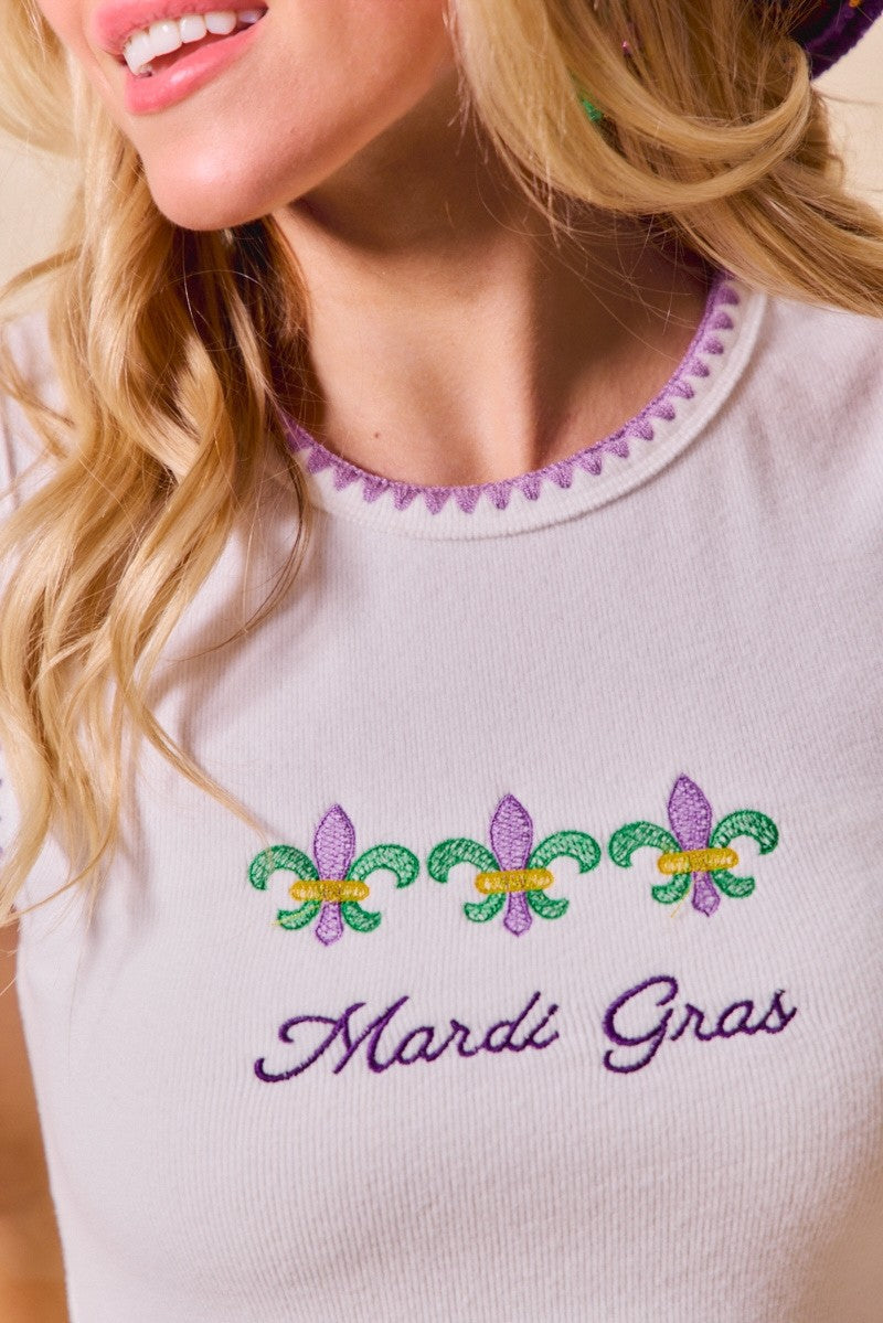 SO ME Mardi Gras Tank Top With Contrast Blanket Stitch