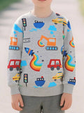 Children's Transportation Print Round Neck Sweatshirt