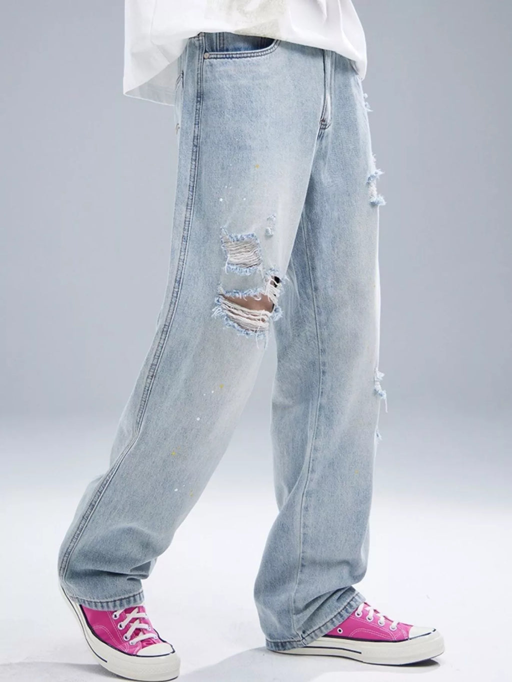 Men's Distressed Wide Leg Jeans