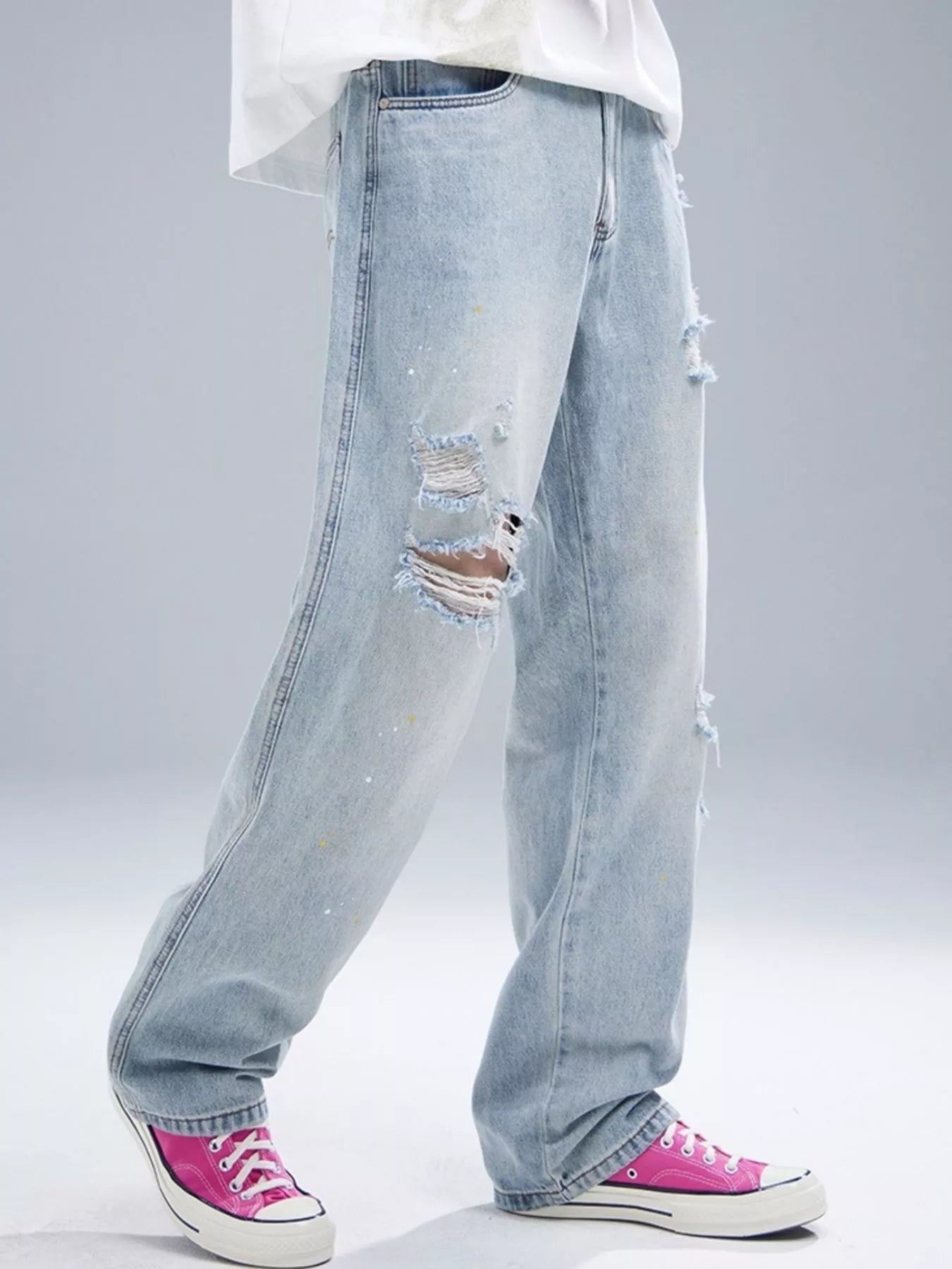 Men's Distressed Wide Leg Jeans