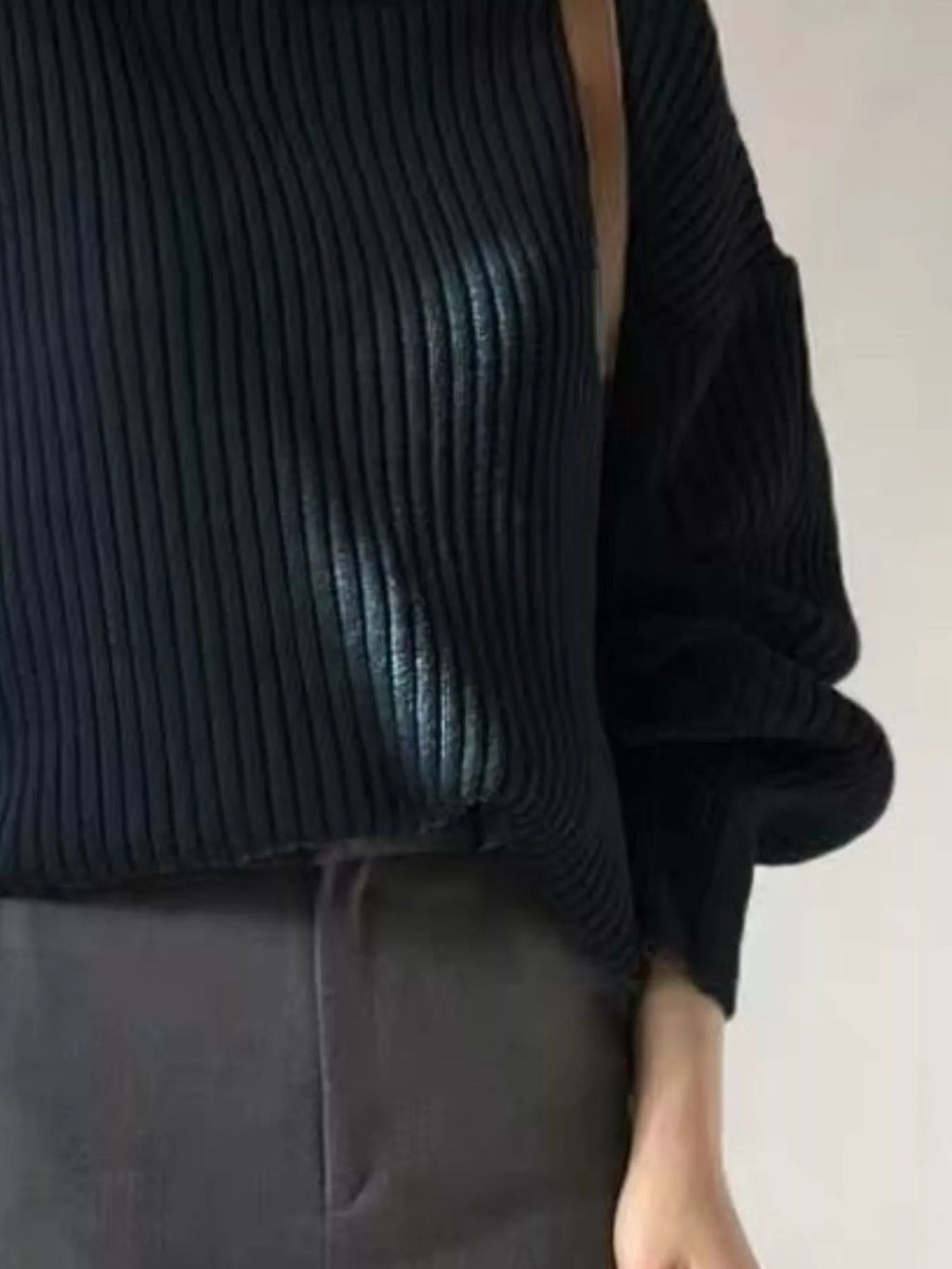 Oversized Turtleneck Ribbed Knit Sweater