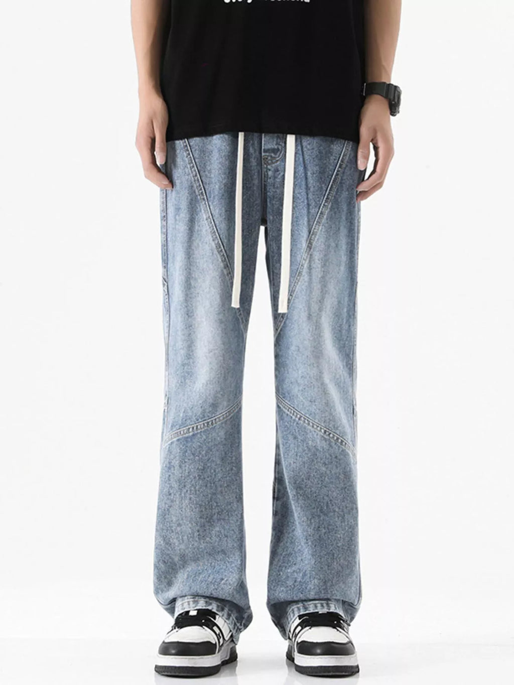 Men's Full Size Drawstring Wide Leg Jeans Plus Size