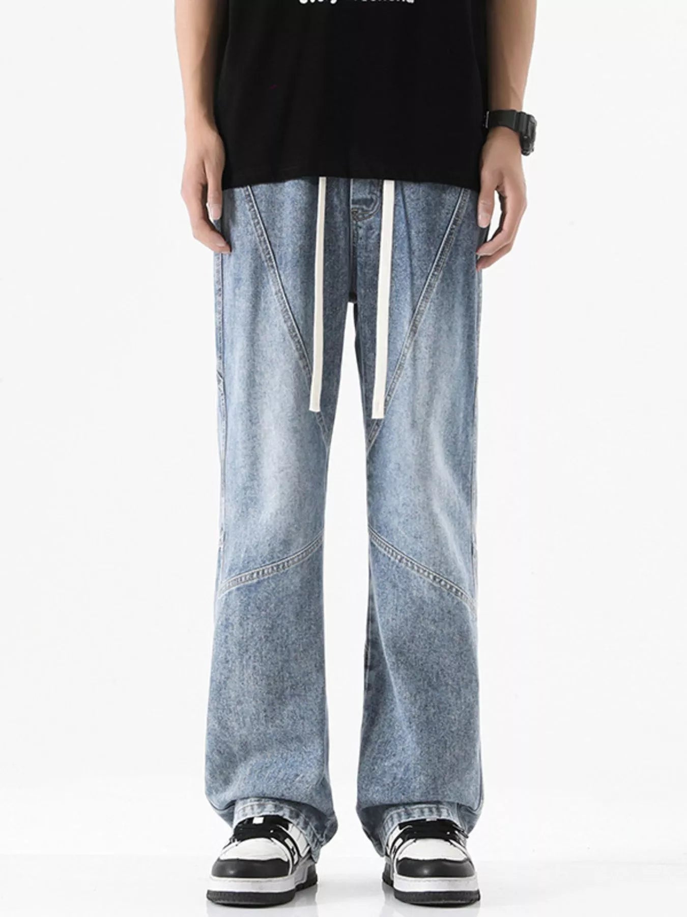 Men's Full Size Drawstring Wide Leg Jeans Plus Size