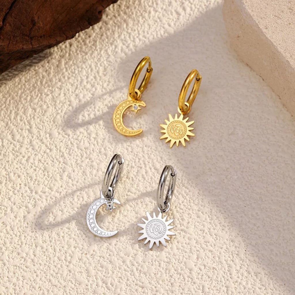 Sun and Moon Dangle Hoop Earrings