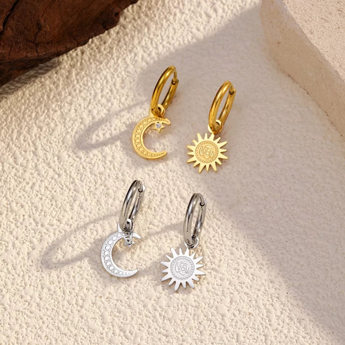 Sun and Moon Dangle Hoop Earrings
