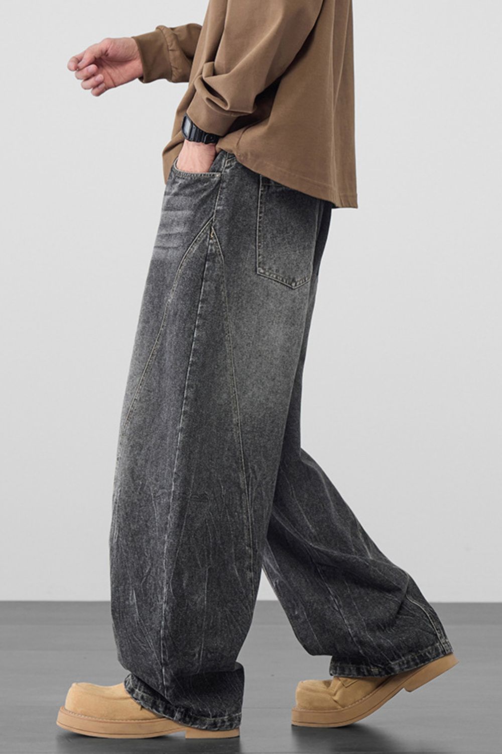 Men's Plus Size Wide Leg Wash Jeans