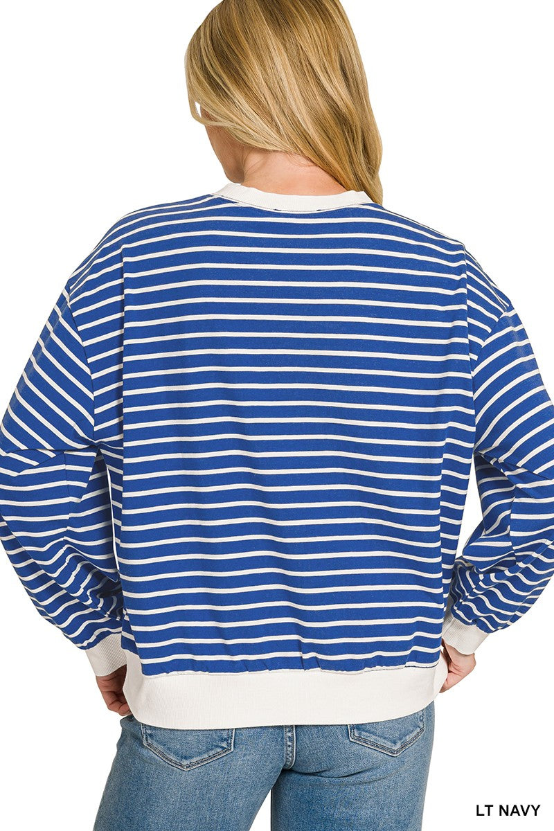 Zenana Striped Rib Banded Sweatshirt