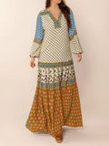 Bohemian Mixed Print Long Sleeve Maxi Dress