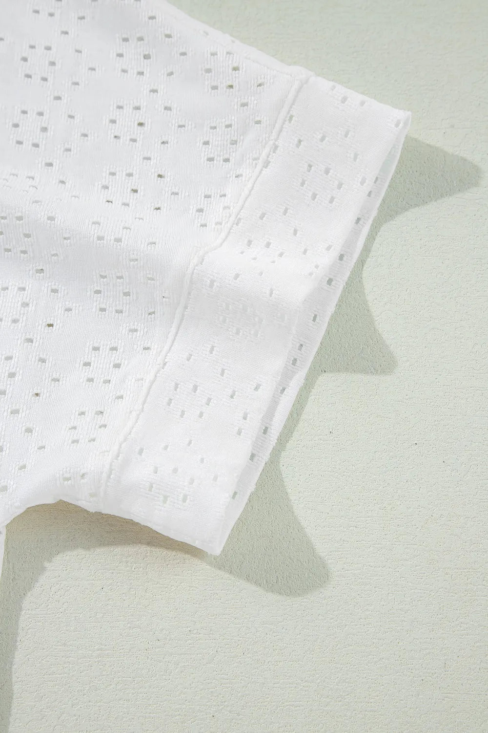 Eyelet Pattern Boat Neck Casual Tee