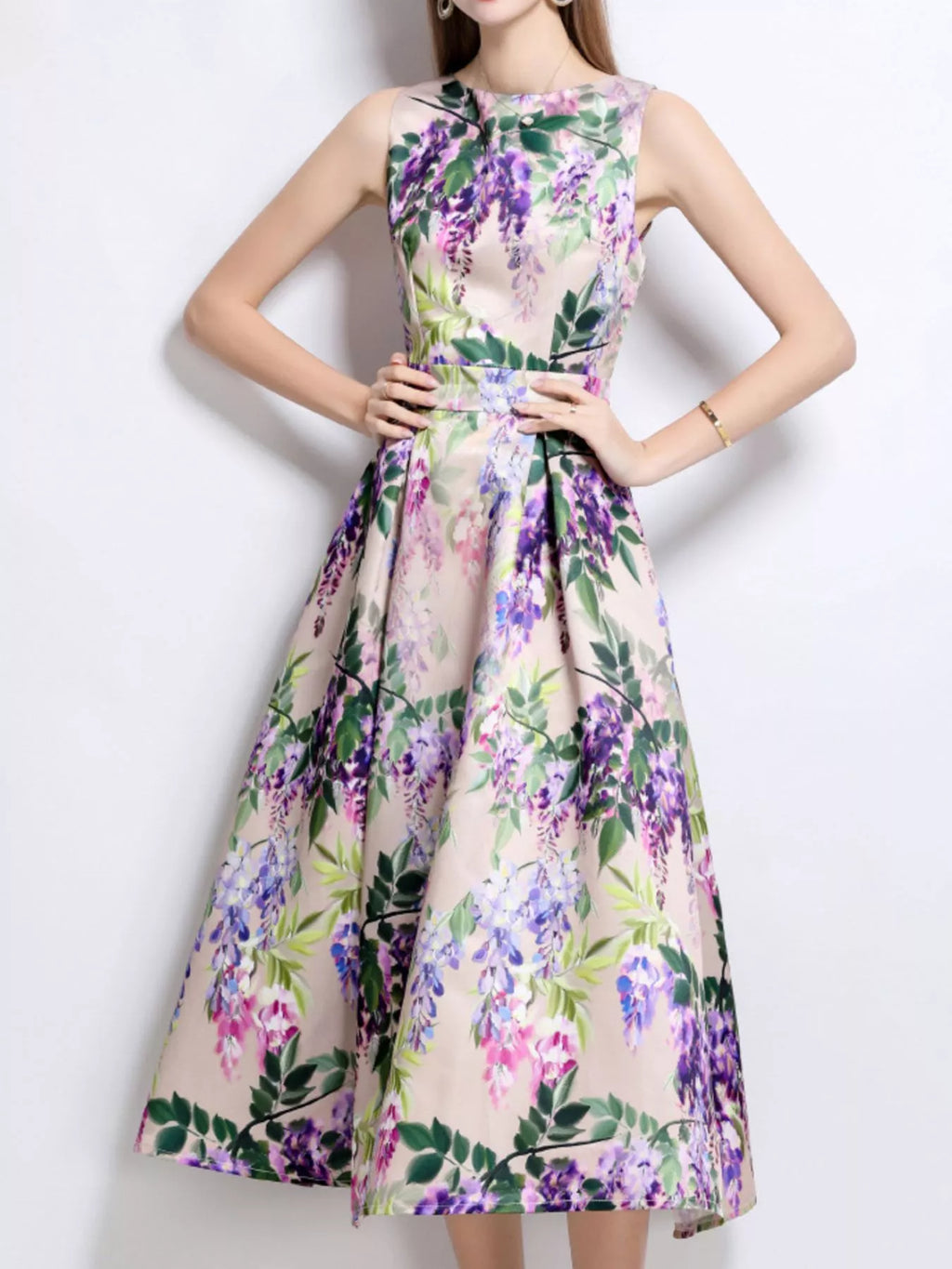 Floral Print Sleeveless Midi Dress
