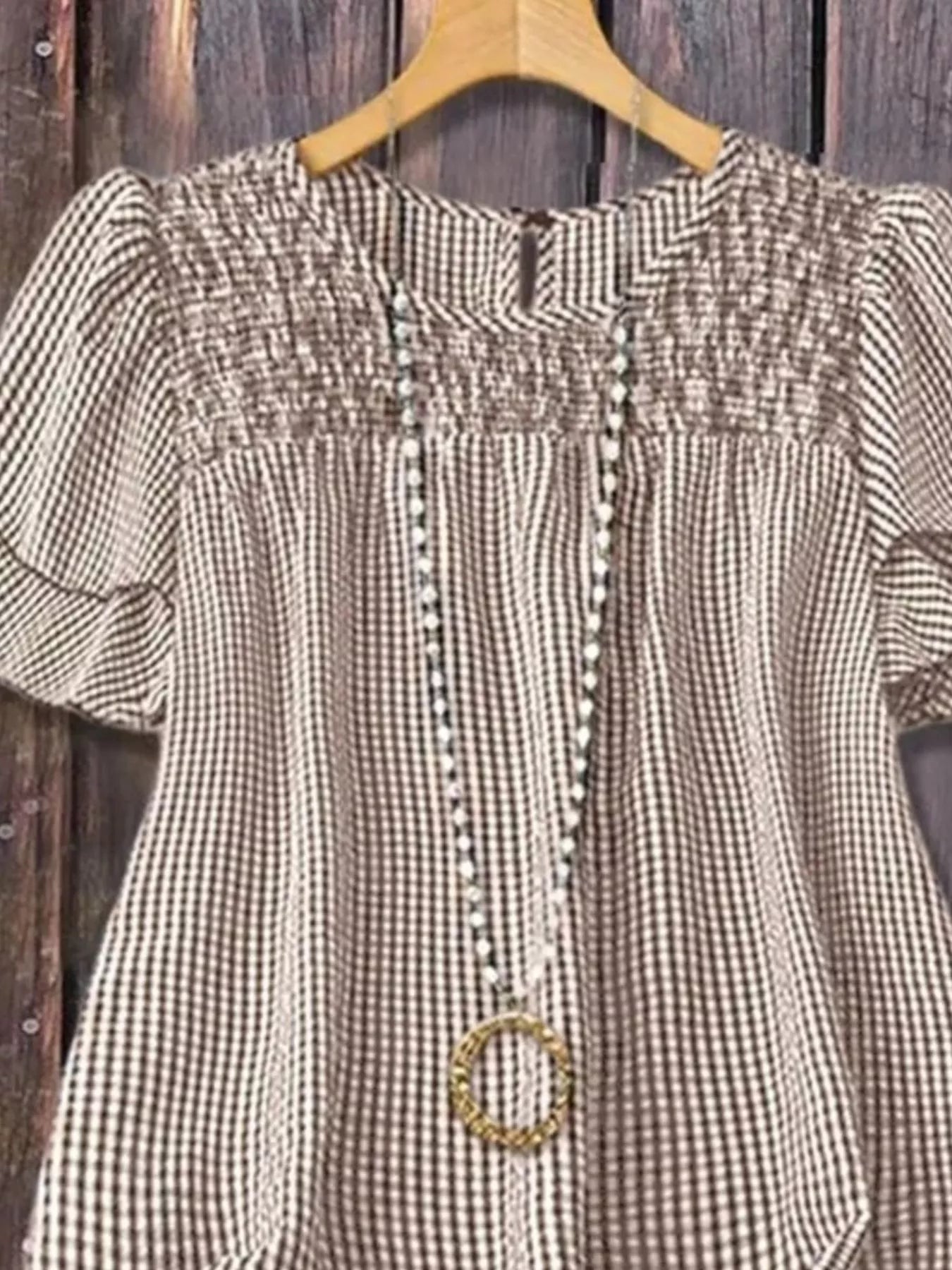 Full Size Gingham Smocked Ruffle Sleeve Blouse Plus Size