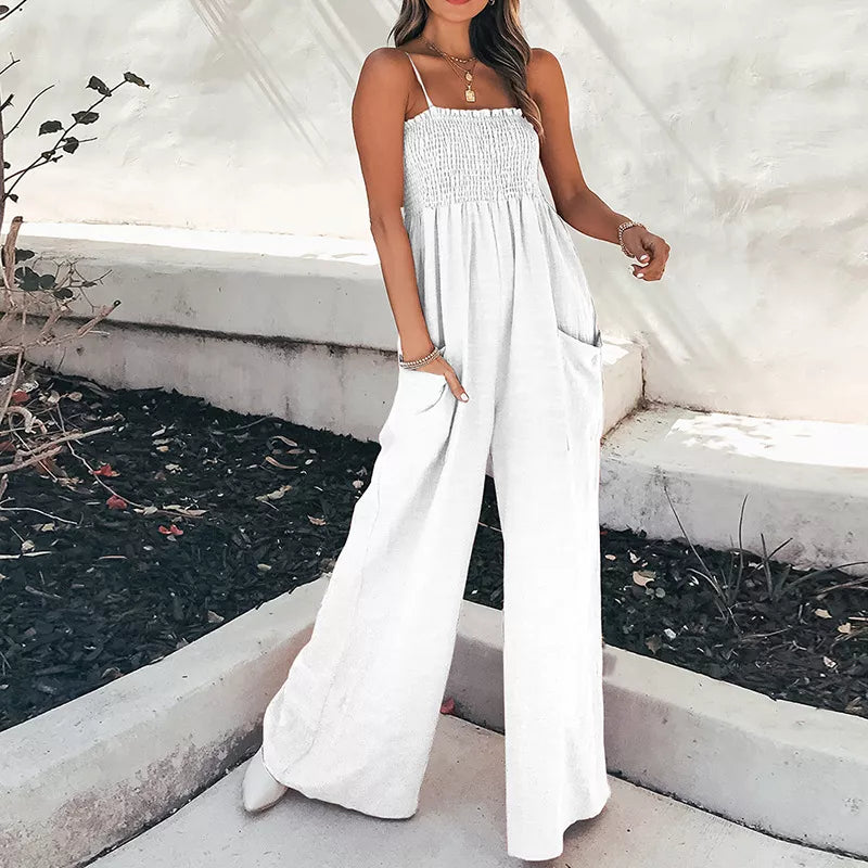 Smocked Wide Leg Jumpsuit