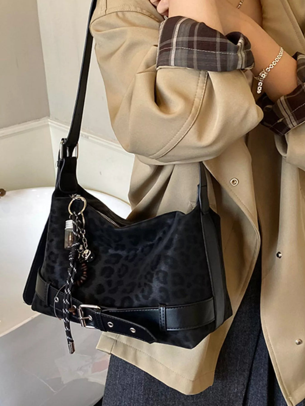 Leopard Print Suede Crossbody Bag