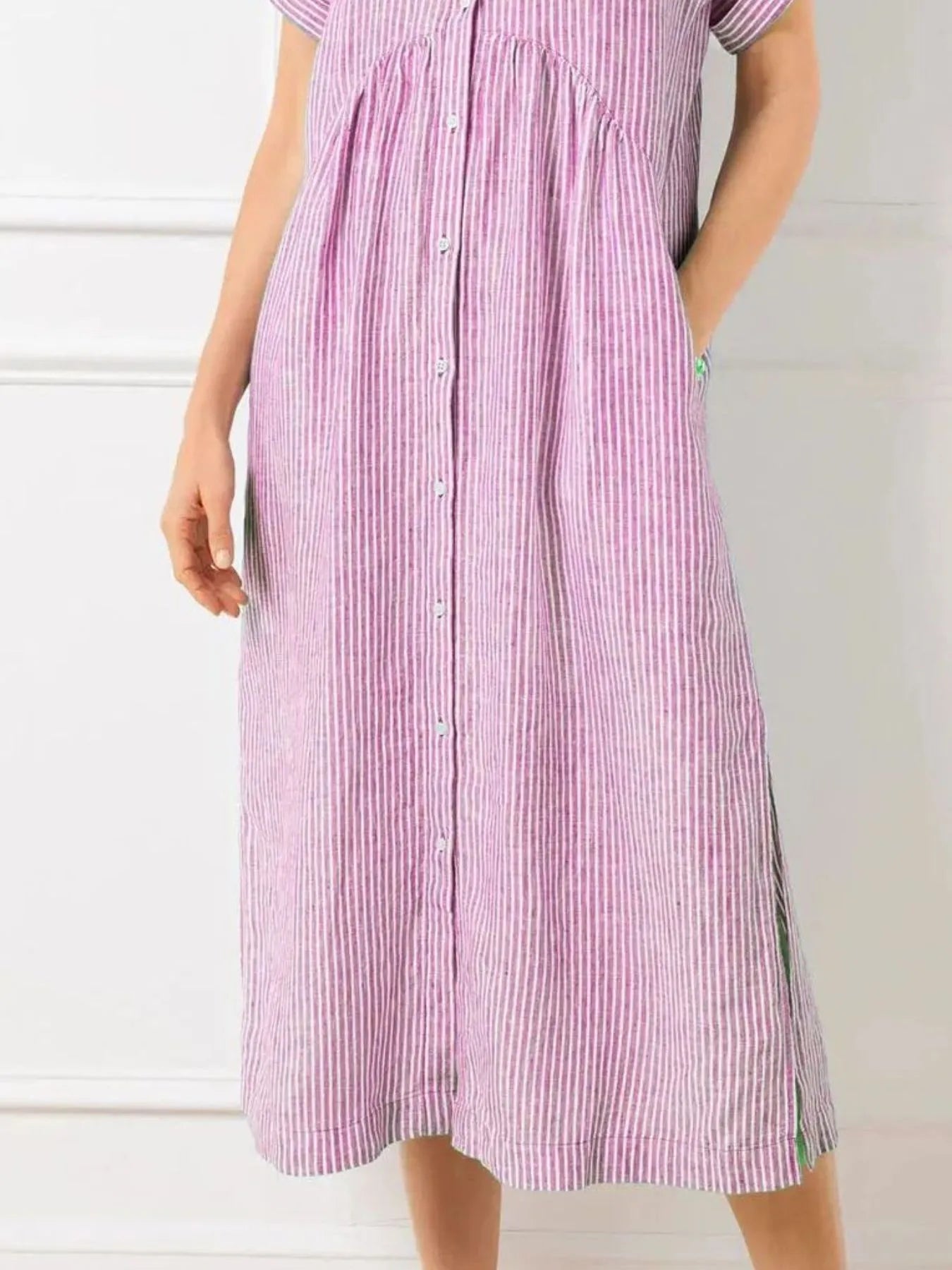 Full Size Striped Button-Front Midi Dress Plus Size
