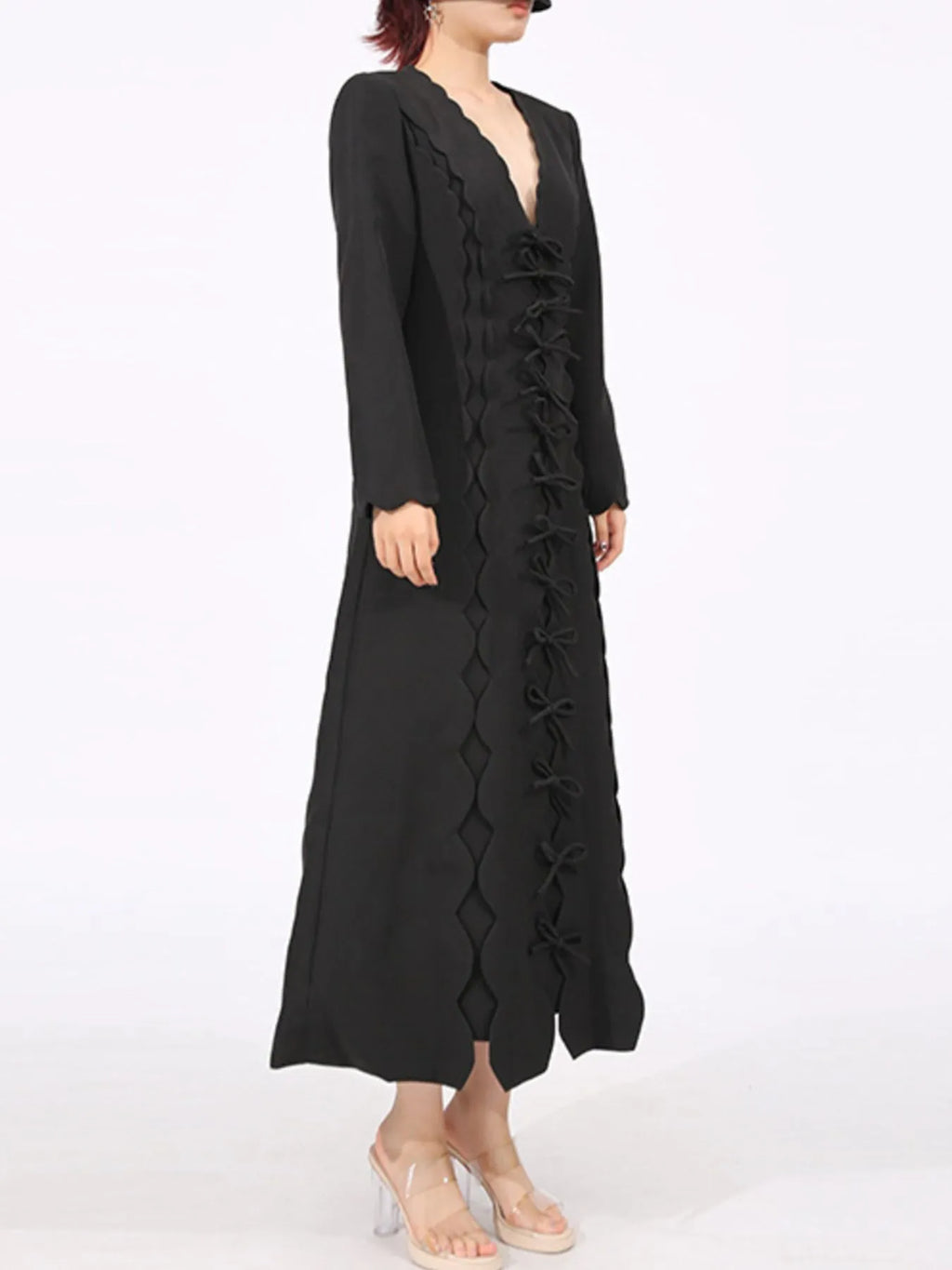 Long Sleeve Bow Front Midi Dress