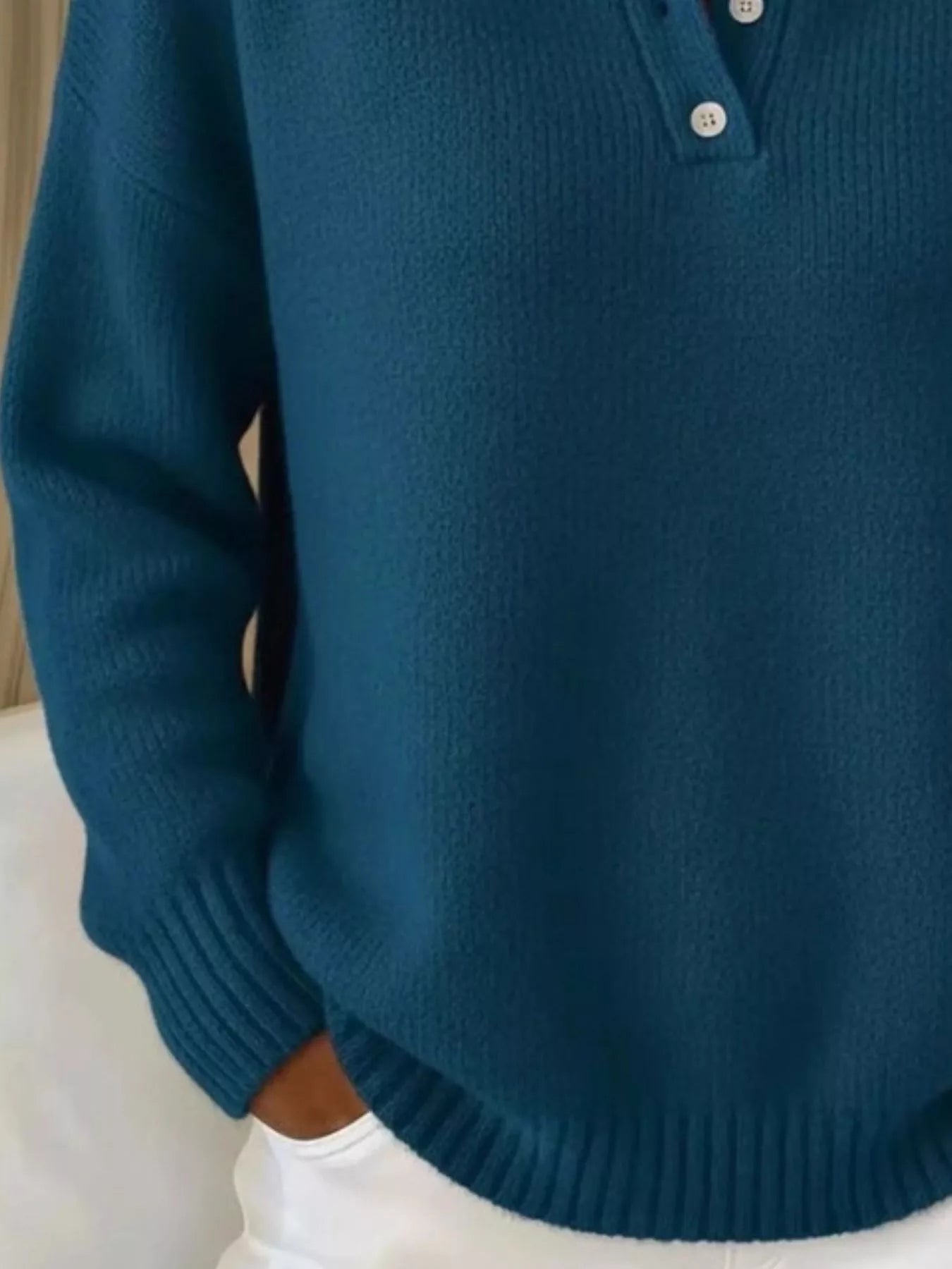 Full Size Button Detail Drop Shoulder Sweater Plus Size