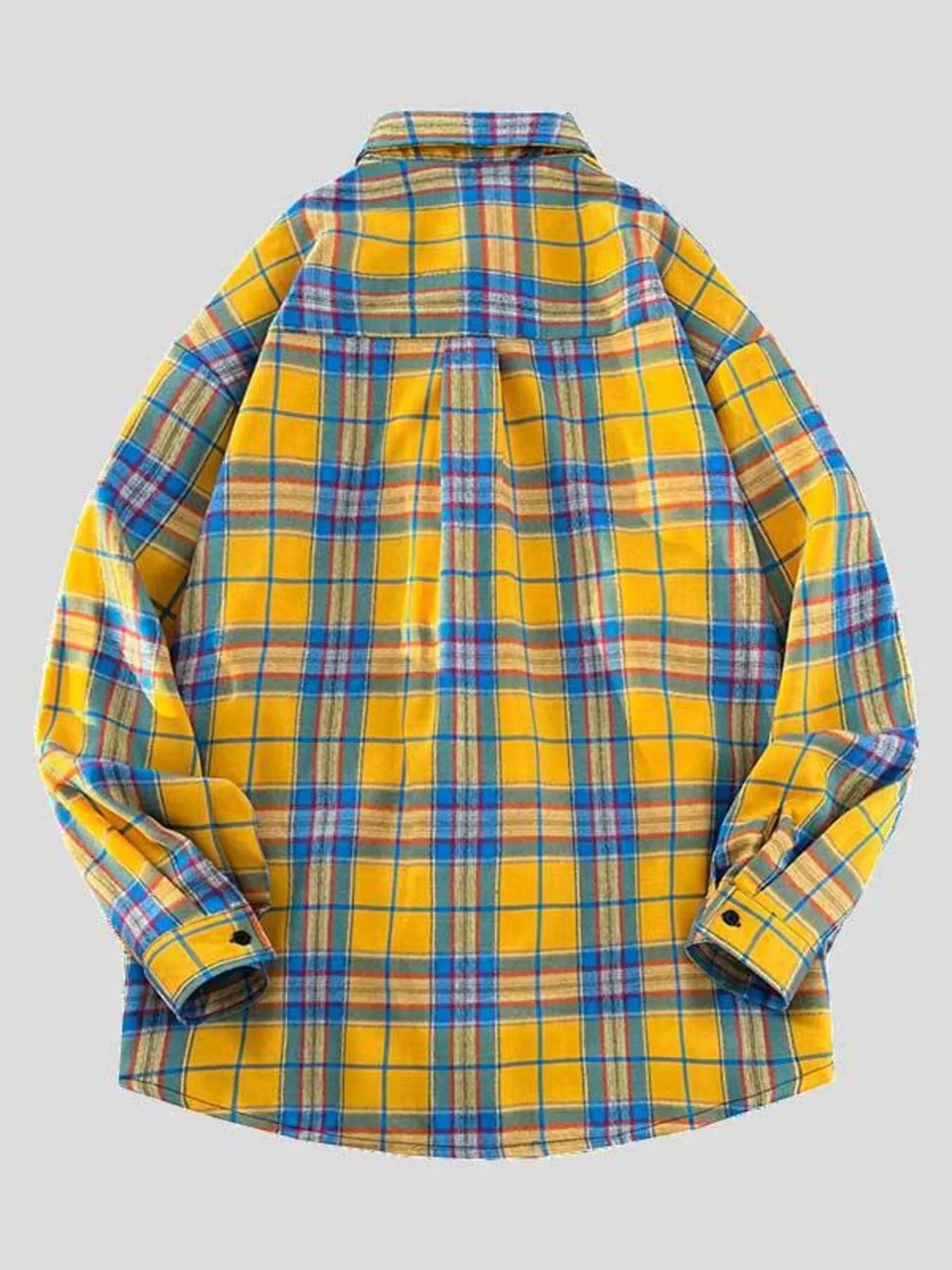 Men's Full Size Casual Plaid Long Sleeve Shirt Plus Size