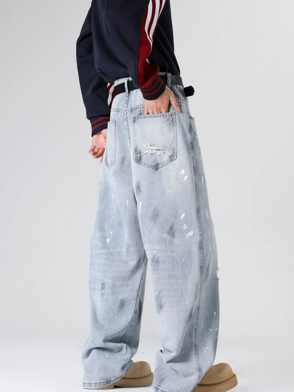Men's Full Size Distressed Wide Leg Jeans Plus Size