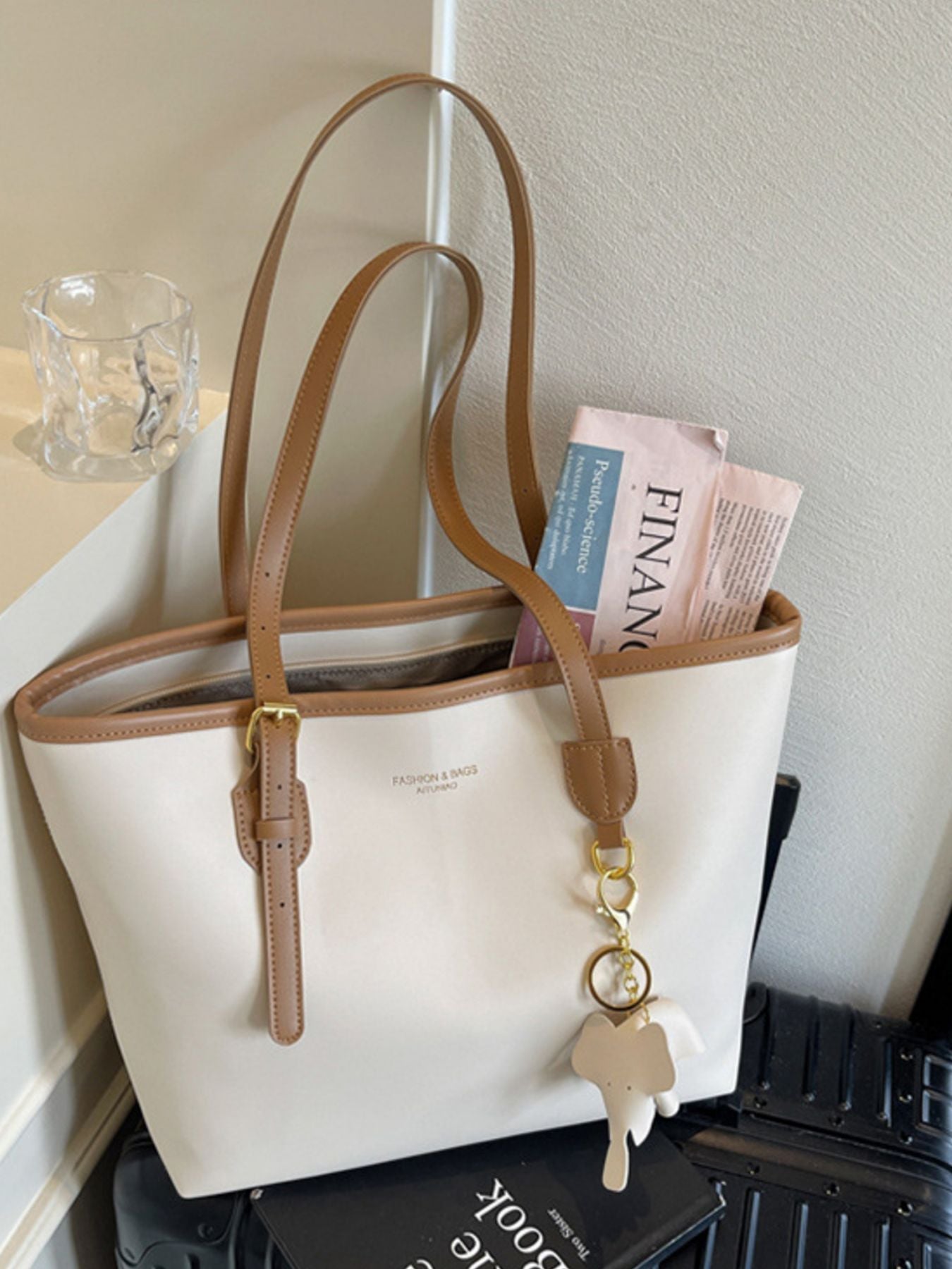 Contrast Leather Shoulder Bag