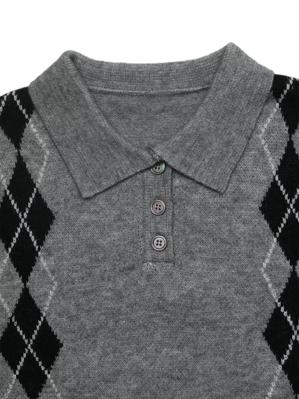 Argyle Patterned Polo Collar Sweater