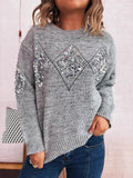 Sequined Diamond Pattern Oversized Sweater