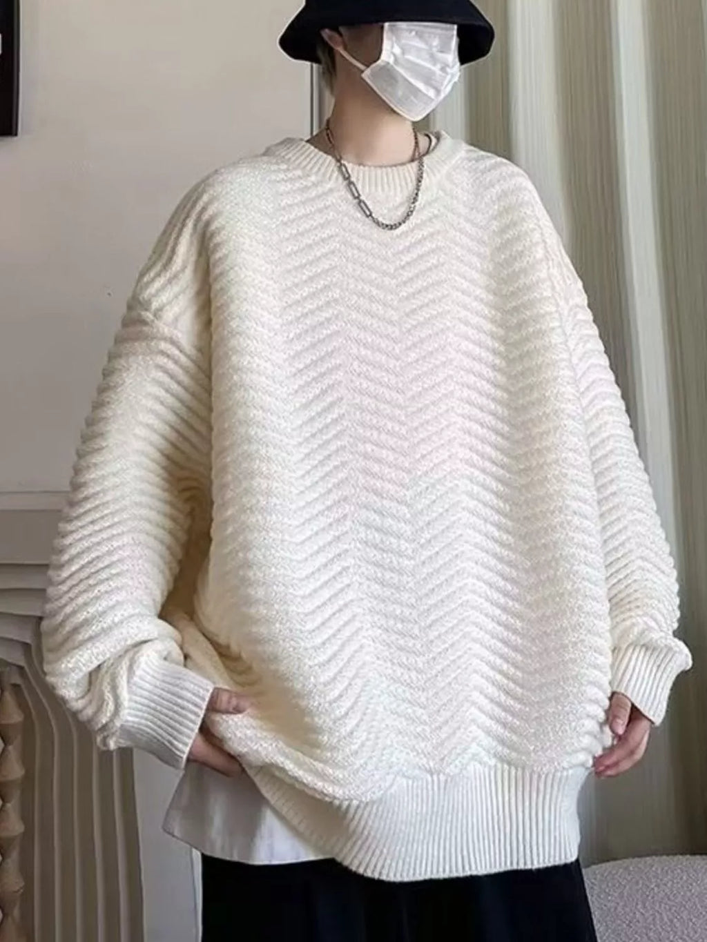 Men's Textured Knit Oversized Sweater