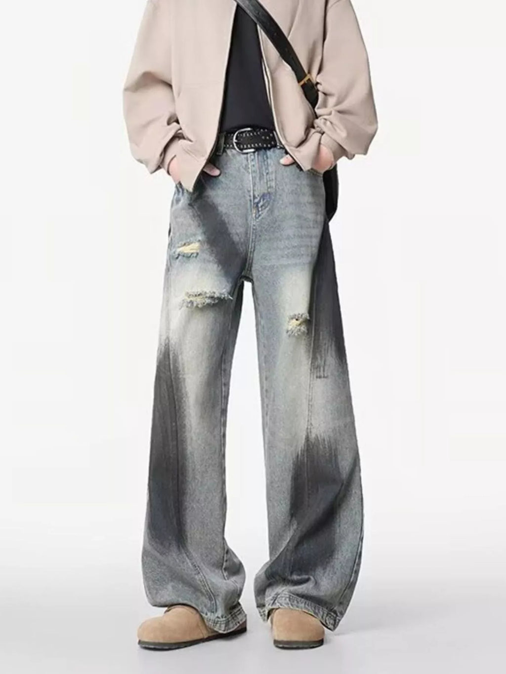 Men's Plus Size Distressed Wide Leg Jeans