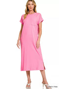Zenana Round Neck Short Sleeve Midi Dress