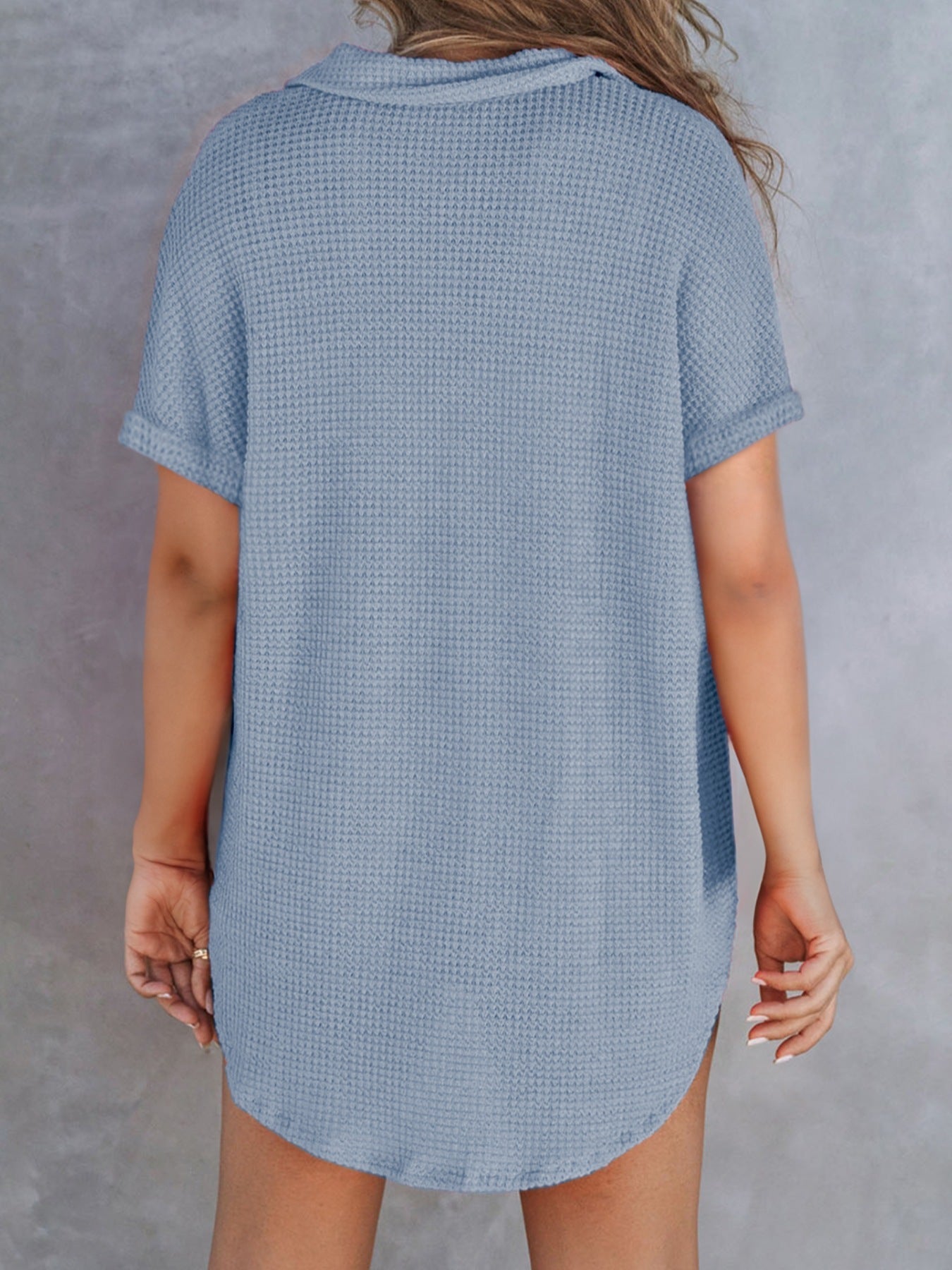 Waffle Knit Button Detail Top