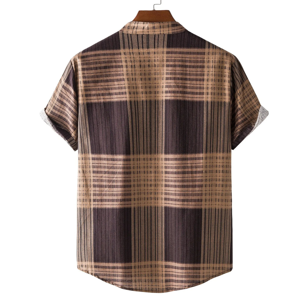 Men's Casual Plaid Short Sleeve Button Detail Shirt