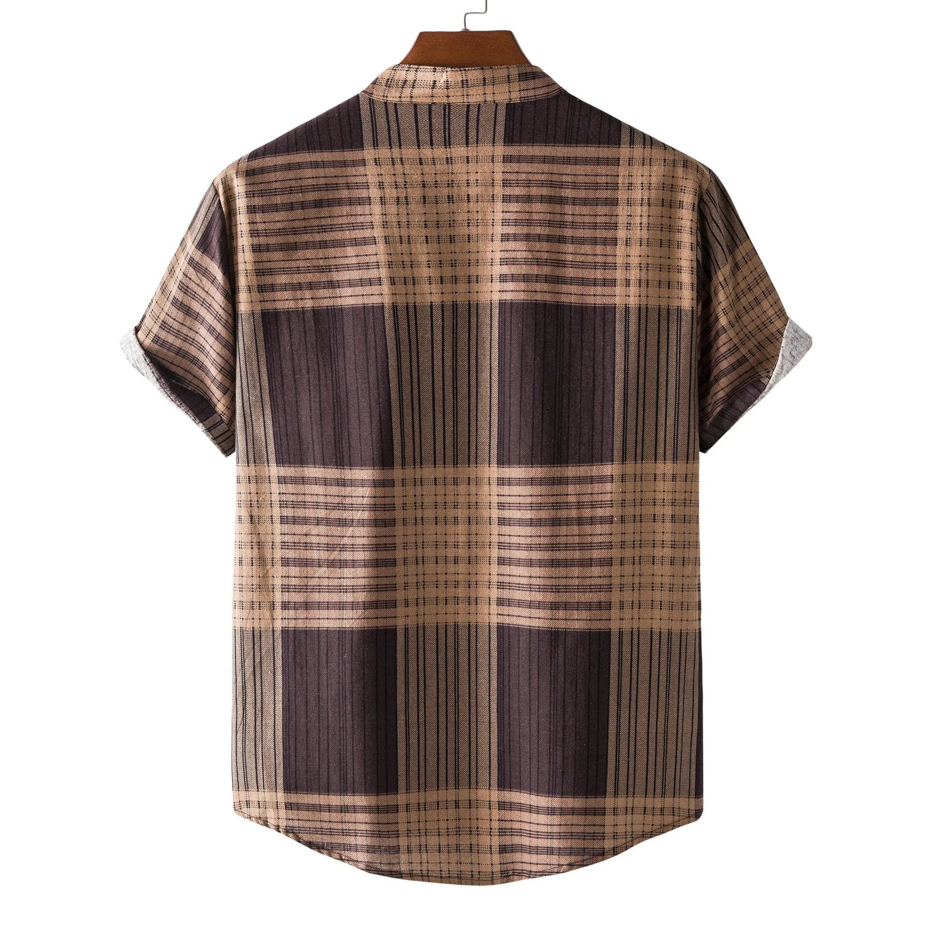 Men's Casual Plaid Short Sleeve Button Detail Shirt