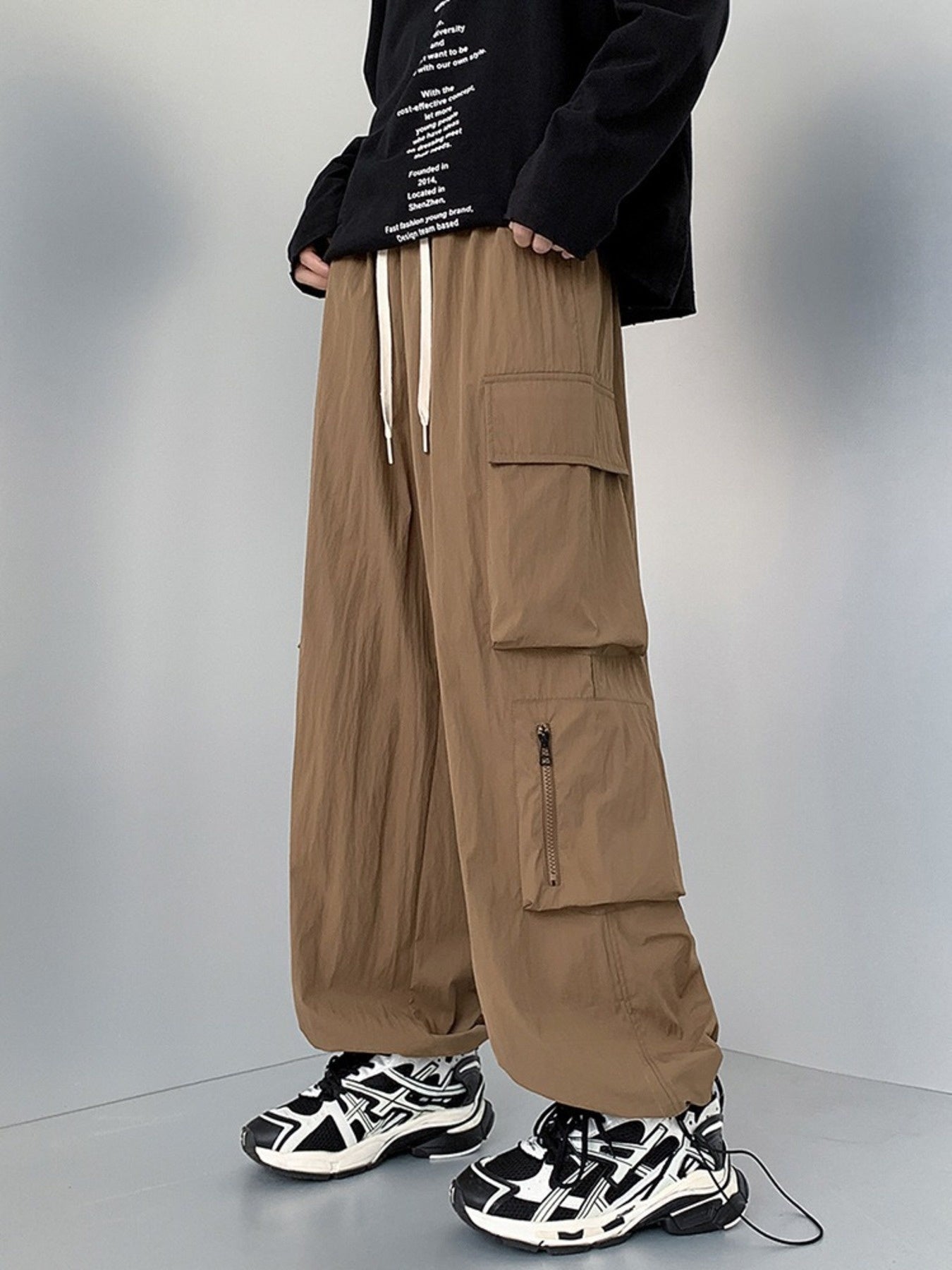 Men's Plus Size Loose Fit Cargo Pants with Drawstring