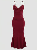 Lace Trim Ruched Mermaid Dress
