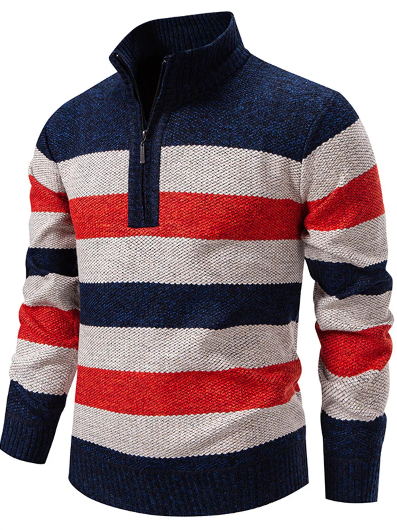 Men's Plus Size Striped Quarter-Zip Sweater