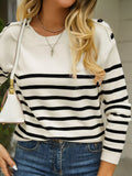 Nautical Striped Button Shoulder Knit Top