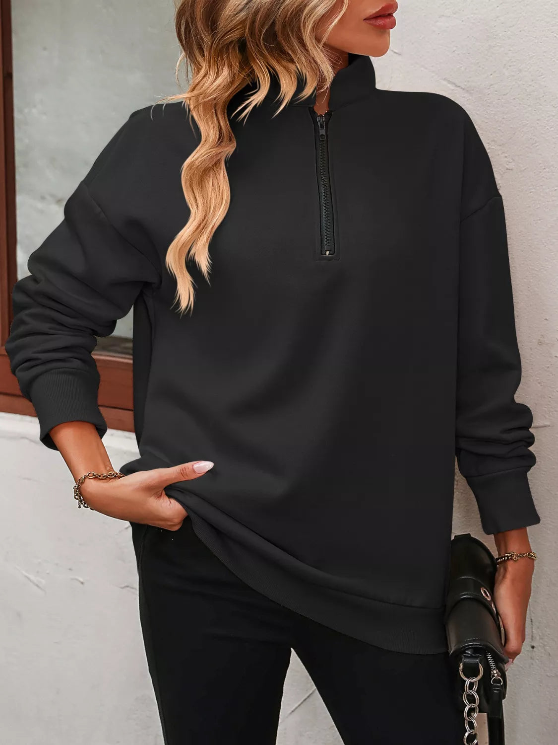 Quarter Zip Dropped Shoulder Sweatshirt