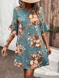 Floral Print Flounce Sleeve Casual Dress